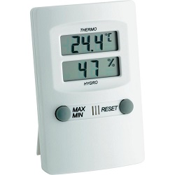 Κατάλληλο για έλεγχο υγρασίας-θερμοκρασίας σε αποθήκες, δωμάτια,εργαστήρια (σύμφωνα με το ISO 9001)
Εμφάνιση της τρέχουσας, υψηλότερης ή χαμηλότερης θερμοκρασίας κατά τη διάρκεια της μέτρησης, στήριξη επιτοίχια ή επιτραπέζια
Εύρος μέτρησης :
Υγρασίας : 10…99%
Θερμοκρασίας : -10°…+60°C/°F
Μπαταρία : 1.5 V AAA περιλαμβάνεται
Διαστάσεις :110 x 70 x 20 mm, βάρος :113 gr